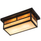 Meyda Lighting Hyde Park 16" 2-Light Craftsman Brown "T" Mission Island Flush Mount Light With Beige Iridescent & Amber Mica Shade Glass
