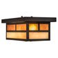 Meyda Lighting Hyde Park 16" 2-Light Craftsman Brown "T" Mission Island Flush Mount Light With Beige Iridescent & Amber Mica Shade Glass