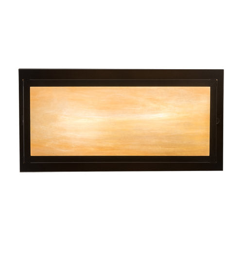 Meyda Lighting Hyde Park 16" 2-Light Craftsman Brown "T" Mission Island Flush Mount Light With Beige Iridescent & Amber Mica Shade Glass