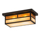 Meyda Lighting Hyde Park 16" 2-Light Craftsman Brown "T" Mission Island Flush Mount Light With Beige Iridescent & Amber Mica Shade Glass