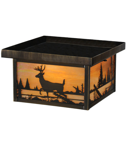 Meyda Lighting Hyde Park 17" 2-Light Antique Brass Deer Creek Flush Mount Light With Beige Iridescent Shade Glass