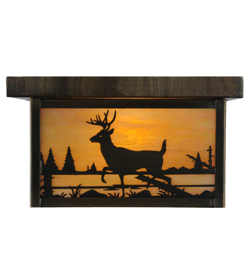 Meyda Lighting Hyde Park 17" 2-Light Antique Brass Deer Creek Flush Mount Light With Beige Iridescent Shade Glass