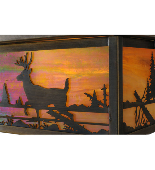 Meyda Lighting Hyde Park 17" 2-Light Antique Brass Deer Creek Flush Mount Light With Beige Iridescent Shade Glass