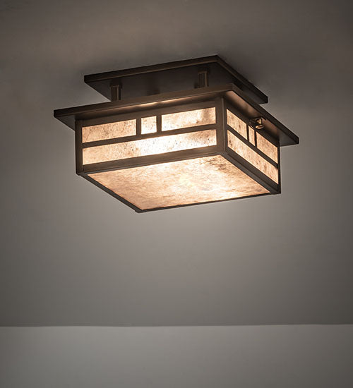 Meyda Lighting Hyde Park 17" 2-Light Antique Copper Double Bar Mission Flush Mount Light With Silver Mica Shade Glass