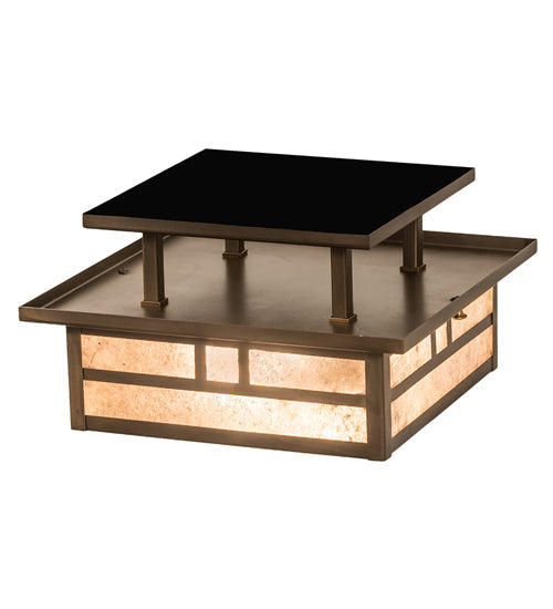 Meyda Lighting Hyde Park 17" 2-Light Antique Copper Double Bar Mission Flush Mount Light With Silver Mica Shade Glass