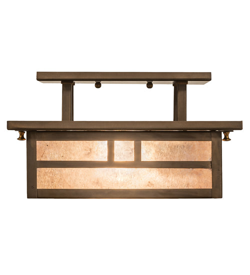 Meyda Lighting Hyde Park 17" 2-Light Antique Copper Double Bar Mission Flush Mount Light With Silver Mica Shade Glass