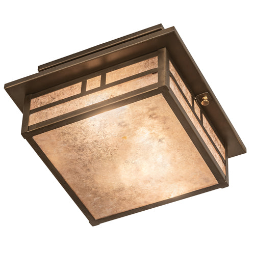 Meyda Lighting Hyde Park 17" 2-Light Antique Copper Double Bar Mission Flush Mount Light With Silver Mica Shade Glass