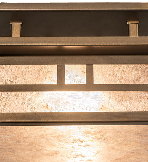 Meyda Lighting Hyde Park 17" 2-Light Antique Copper Double Bar Mission Flush Mount Light With Silver Mica Shade Glass