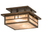 Meyda Lighting Hyde Park 17" 2-Light Antique Copper Double Bar Mission Flush Mount Light With Silver Mica Shade Glass