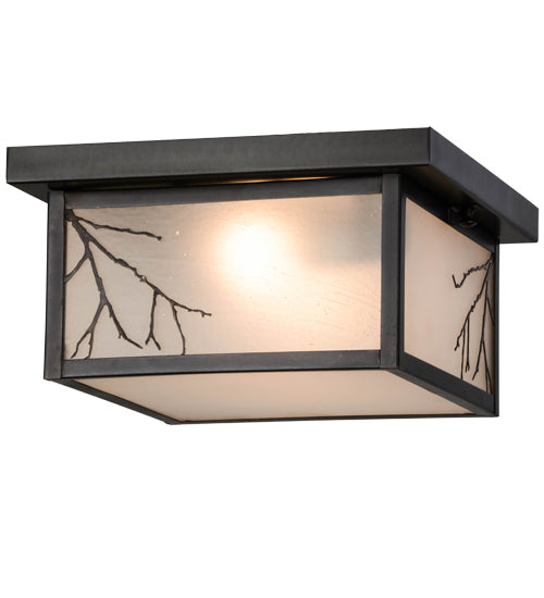 Meyda Lighting Hyde Park 17" 2-Light Craftsman Brown Branches Flush Mount Light With Frosted Seeded Shade Glass