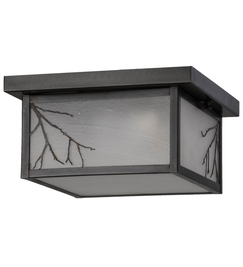 Meyda Lighting Hyde Park 17" 2-Light Craftsman Brown Branches Flush Mount Light With Frosted Seeded Shade Glass