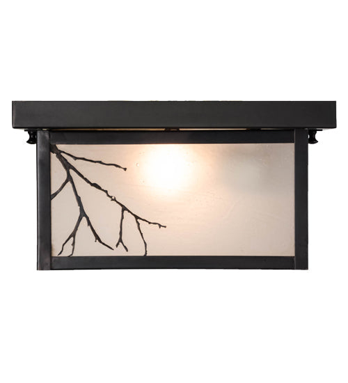 Meyda Lighting Hyde Park 17" 2-Light Craftsman Brown Branches Flush Mount Light With Frosted Seeded Shade Glass