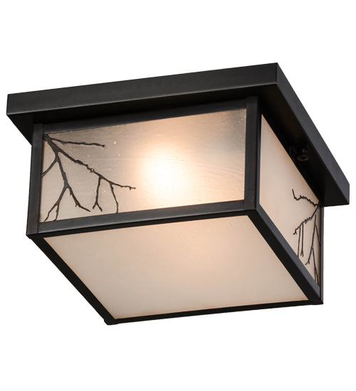 Meyda Lighting Hyde Park 17" 2-Light Craftsman Brown Branches Flush Mount Light With Frosted Seeded Shade Glass
