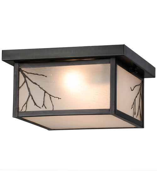 Meyda Lighting Hyde Park 17" 2-Light Craftsman Brown Branches Flush Mount Light With Frosted Seeded Shade Glass