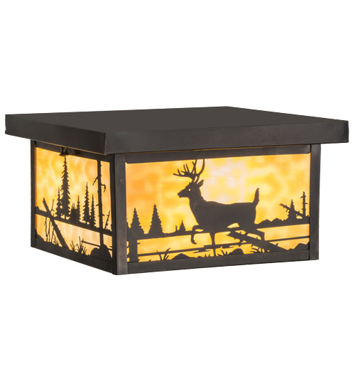 Meyda Lighting Hyde Park 17" 2-Light Craftsman Brown Deer Creek Flush Mount Light With Beige Art Shade Glasss