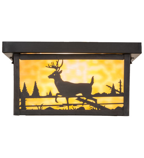 Meyda Lighting Hyde Park 17" 2-Light Craftsman Brown Deer Creek Flush Mount Light With Beige Art Shade Glasss