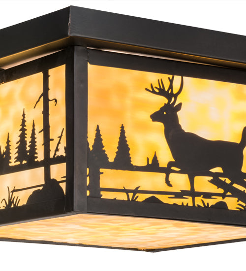 Meyda Lighting Hyde Park 17" 2-Light Craftsman Brown Deer Creek Flush Mount Light With Beige Art Shade Glasss