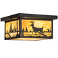 Meyda Lighting Hyde Park 17" 2-Light Craftsman Brown Deer Creek Flush Mount Light With Beige Art Shade Glasss
