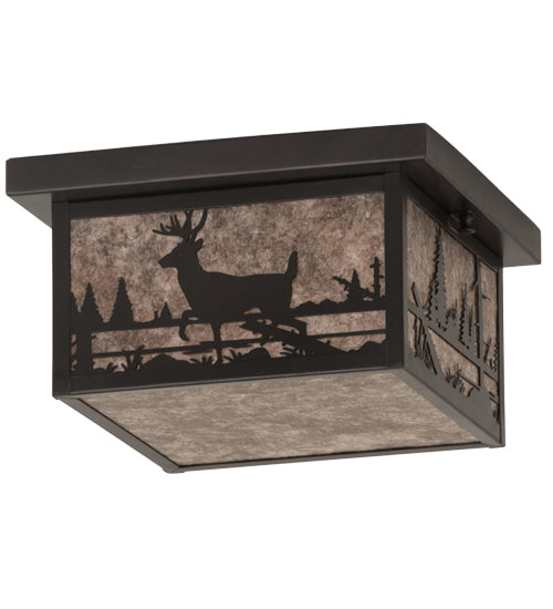 Meyda Lighting Hyde Park 17" 2-Light Craftsman Brown Deer Creek Flush Mount Light With Silver Mica Shade Glass