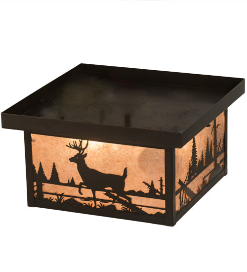 Meyda Lighting Hyde Park 17" 2-Light Craftsman Brown Deer Creek Flush Mount Light With Silver Mica Shade Glass