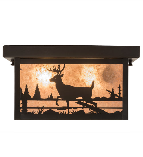 Meyda Lighting Hyde Park 17" 2-Light Craftsman Brown Deer Creek Flush Mount Light With Silver Mica Shade Glass