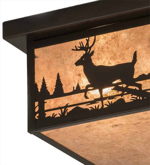 Meyda Lighting Hyde Park 17" 2-Light Craftsman Brown Deer Creek Flush Mount Light With Silver Mica Shade Glass