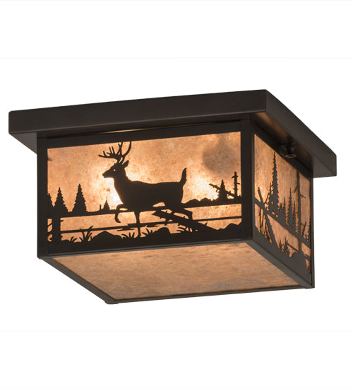 Meyda Lighting Hyde Park 17" 2-Light Craftsman Brown Deer Creek Flush Mount Light With Silver Mica Shade Glass