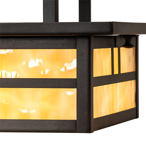 Meyda Lighting Hyde Park 17" 2-Light Craftsman Brown Double Bar Mission Flush Mount Light With Beige Art Shade Glass