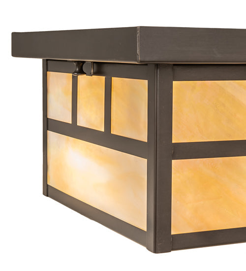 Meyda Lighting Hyde Park 17" 2-Light Craftsman Brown Double Bar Mission Flush Mount Light With Beige Iridescent Shade Glass