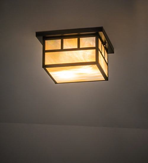 Meyda Lighting Hyde Park 17" 2-Light Craftsman Brown Double Bar Mission Flush Mount Light With Beige Iridescent Shade Glass