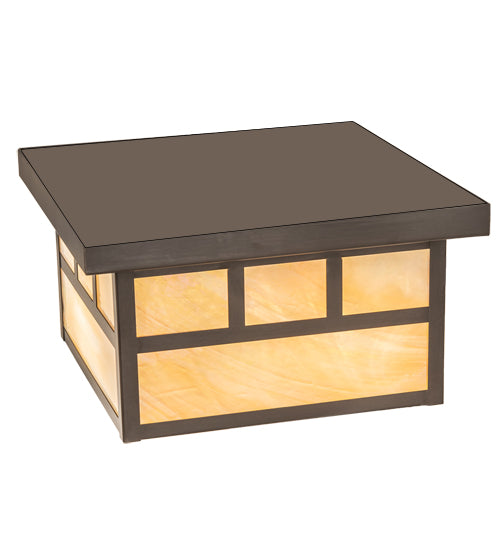 Meyda Lighting Hyde Park 17" 2-Light Craftsman Brown Double Bar Mission Flush Mount Light With Beige Iridescent Shade Glass
