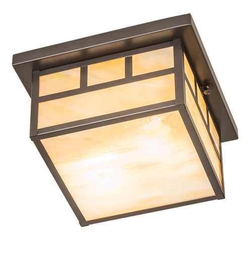 Meyda Lighting Hyde Park 17" 2-Light Craftsman Brown Double Bar Mission Flush Mount Light With Beige Iridescent Shade Glass