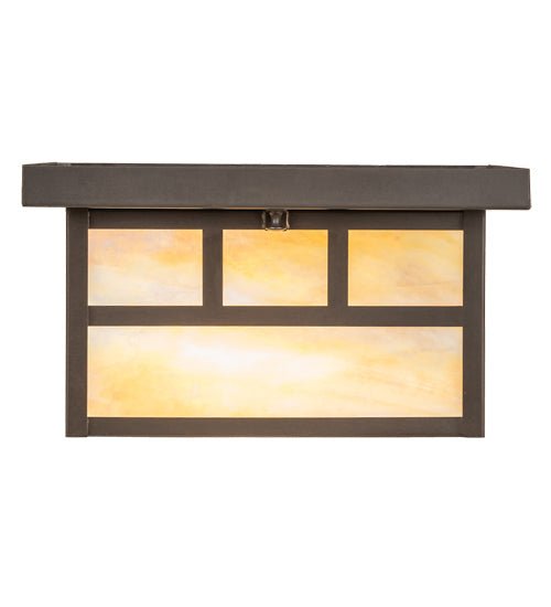 Meyda Lighting Hyde Park 17" 2-Light Craftsman Brown Double Bar Mission Flush Mount Light With Beige Iridescent Shade Glass