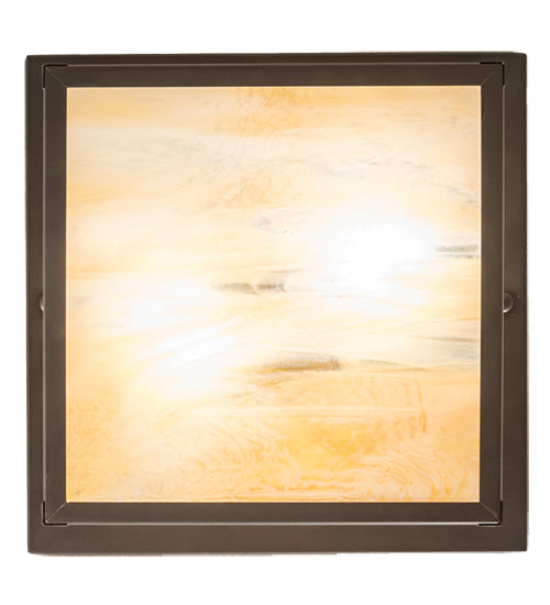 Meyda Lighting Hyde Park 17" 2-Light Craftsman Brown Double Bar Mission Flush Mount Light With Beige Iridescent Shade Glass