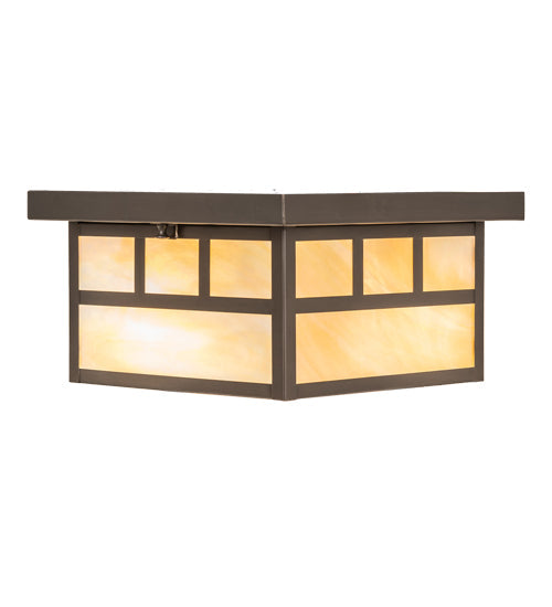 Meyda Lighting Hyde Park 17" 2-Light Craftsman Brown Double Bar Mission Flush Mount Light With Beige Iridescent Shade Glass