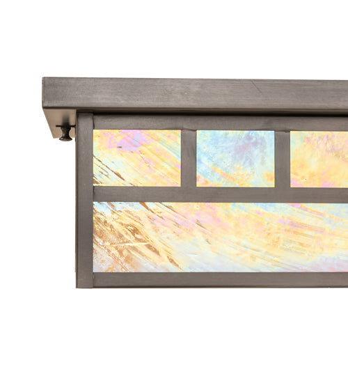 Meyda Lighting Hyde Park 17" 2-Light Craftsman Brown Double Bar Mission Flush Mount Light With Beige Iridescent Shade Glass