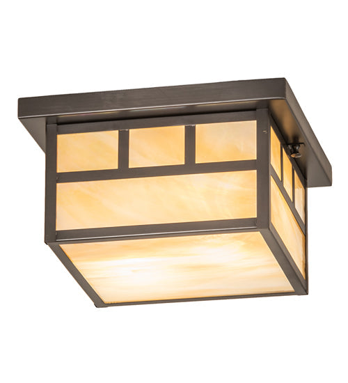 Meyda Lighting Hyde Park 17" 2-Light Craftsman Brown Double Bar Mission Flush Mount Light With Beige Iridescent Shade Glass