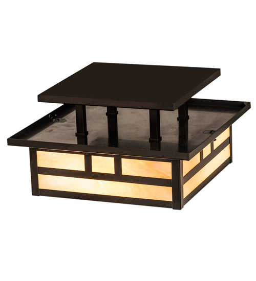 Meyda Lighting Hyde Park 17" 2-Light Craftsman Brown Double Bar Mission Flush Mount Light With Beige Iridiscent Shade Glass