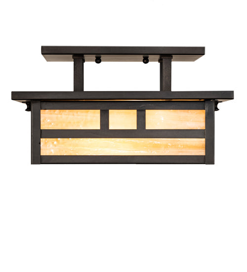 Meyda Lighting Hyde Park 17" 2-Light Craftsman Brown Double Bar Mission Flush Mount Light With Beige Iridiscent Shade Glass