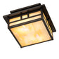 Meyda Lighting Hyde Park 17" 2-Light Craftsman Brown Double Bar Mission Flush Mount Light With Beige Iridiscent Shade Glass