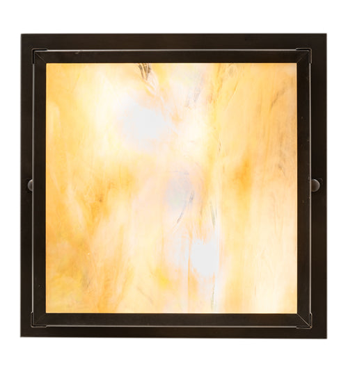 Meyda Lighting Hyde Park 17" 2-Light Craftsman Brown Double Bar Mission Flush Mount Light With Beige Iridiscent Shade Glass