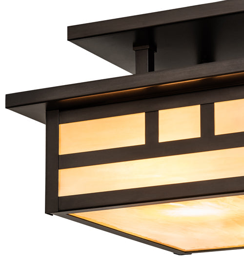 Meyda Lighting Hyde Park 17" 2-Light Craftsman Brown Double Bar Mission Flush Mount Light With Beige Iridiscent Shade Glass