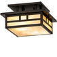 Meyda Lighting Hyde Park 17" 2-Light Craftsman Brown Double Bar Mission Flush Mount Light With Beige Iridiscent Shade Glass