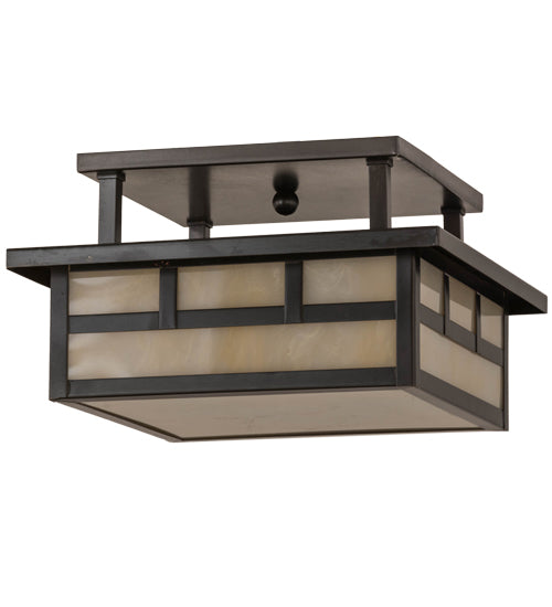 Meyda Lighting Hyde Park 17" 2-Light Craftsman Brown Double Bar Mission Flush Mount Light With Beige Sahara Taupe Idalight Shade Glass