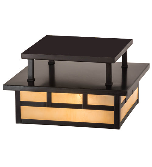 Meyda Lighting Hyde Park 17" 2-Light Craftsman Brown Double Bar Mission Flush Mount Light With Beige Sahara Taupe Idalight Shade Glass