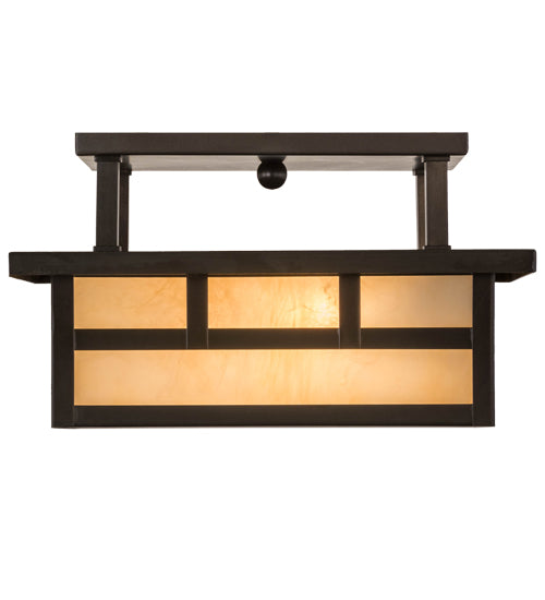 Meyda Lighting Hyde Park 17" 2-Light Craftsman Brown Double Bar Mission Flush Mount Light With Beige Sahara Taupe Idalight Shade Glass