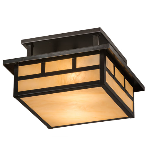Meyda Lighting Hyde Park 17" 2-Light Craftsman Brown Double Bar Mission Flush Mount Light With Beige Sahara Taupe Idalight Shade Glass