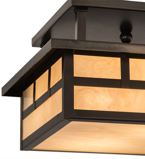 Meyda Lighting Hyde Park 17" 2-Light Craftsman Brown Double Bar Mission Flush Mount Light With Beige Sahara Taupe Idalight Shade Glass