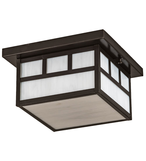 Meyda Lighting Hyde Park 17" 2-Light Craftsman Brown Double Bar Mission Flush Mount Light With White Art Shade Glass