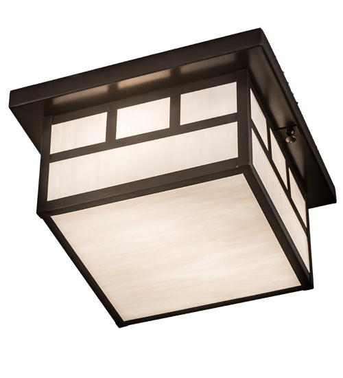 Meyda Lighting Hyde Park 17" 2-Light Craftsman Brown Double Bar Mission Flush Mount Light With White Art Shade Glass